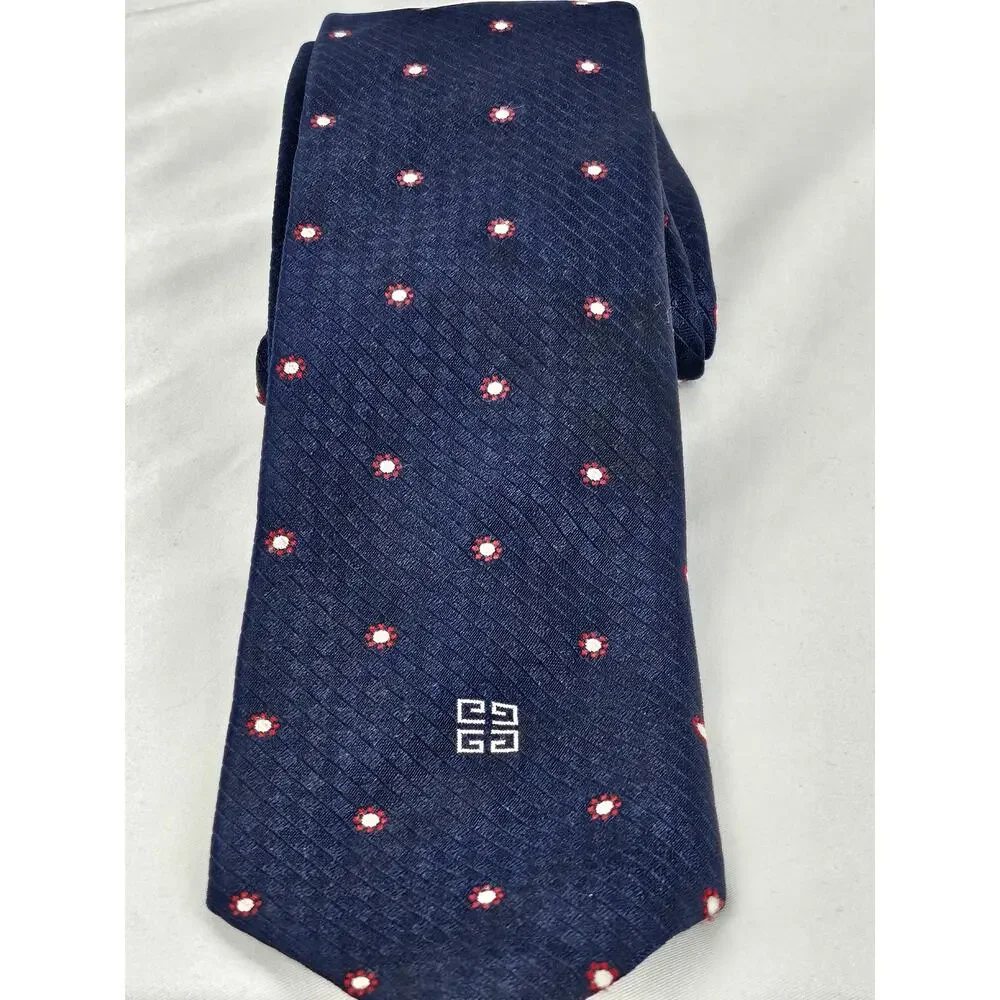 GIVENCHY GENTLEMAN PARIS VINTAGE MEN'S SILK NAVY BLUE POLKA DOT NECK 3